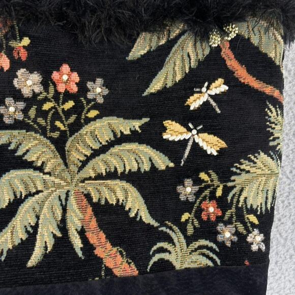 Vtg Tapestry Purse Floral Embroidery Velvet Leopard Peacock Dragonfly 80s Boho - Picture 5 of 13